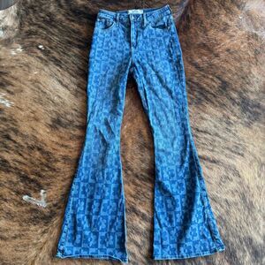 Hollister Curvy High Rise Wide Flare Jeans W29 L33 Floral Print 70s Flower Power